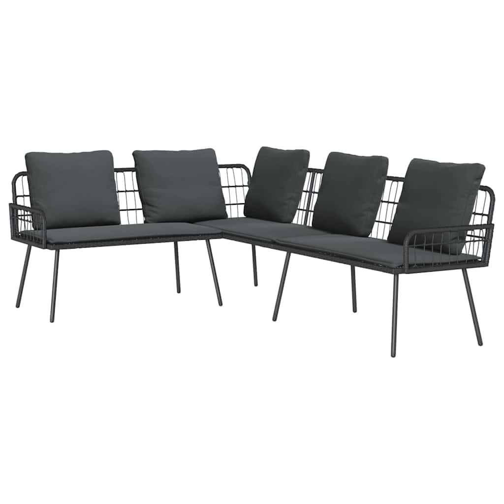 2-teiliges Garten-Sofa-Set mit Kissen aus schwarzem Poly-Rattan